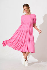 Pink Tiered Midi Dress - Nevi Style